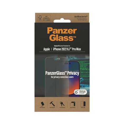 PanzerGlass | Screen protector - glass - with privacy filter | Apple iPhone 14 Pro Max | Black | Transparent - 4